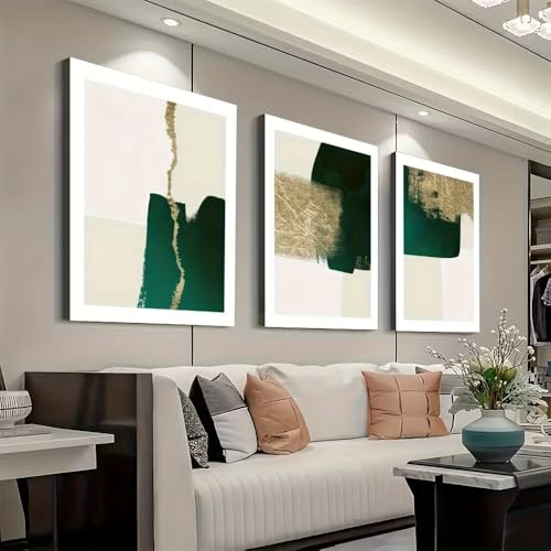 Tableau abstrait minimaliste haut de gamme en toile vert et doré pour salon