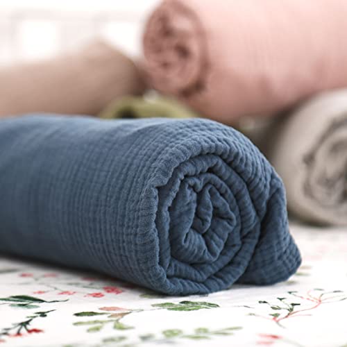 Image of GRSSDER 100% Cotton Muslin Crib Sheet 2 Pack - Breathable & Ultra-Soft Fitted Crib Sheets for Standard Baby & Toddler Mattresses, 52 inchx28 inch with 9 inch Deep Pocket, Snug Fit All-Around Elastic