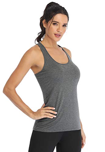 Athomely Workout Tank Tops for Women Athletic Yoga Tops Racerback Running Tanks Gym Exercise Shirts Sleeveless Activewear 4 Pack Black/Grey/White/Purple M