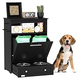 PawHut Dog Feeding Station with Raised Bowls, Pet Feeder Station, Black