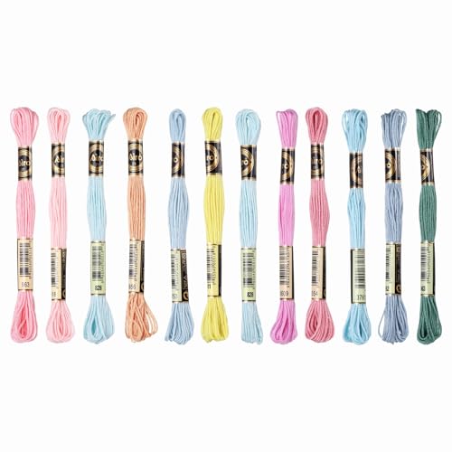 Image of PATIKIL 12 Skeins Embroidery Floss Polyester Embroidery Threads Bracelets String for Cross-Stitch Hand Embroidery, Light Mixed Colors