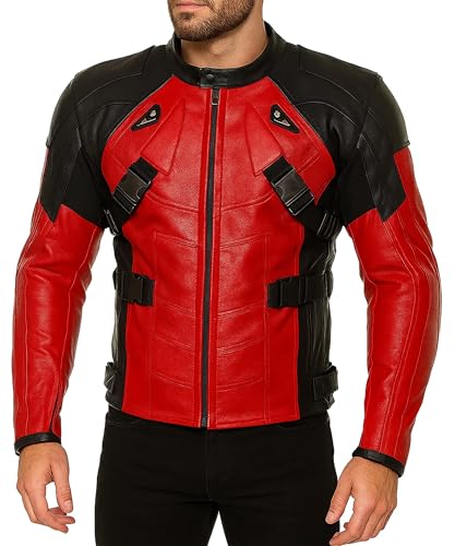 LP-FACON Mens DP Sport Motorcycle Riding Racer Protective Body Armor Red & Black Padded Biker Leather Jacket