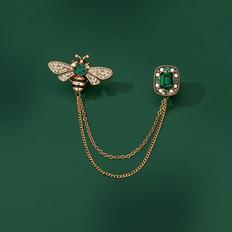 Image of Dreuyet Honey Bee Brooches for Women Men CZ Crystal Cute Bee With Hanging Chain Tassel Badge Suit Collar Brooch Lapel Pin Vintage Insect Themes Hanging Brooches Pins Accessories
