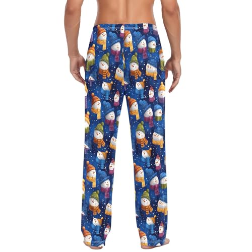 Snowman Wearing Scarf Men's Pajamas Pants Cotton Sleep Bottoms Pants Lounge Sleepwear - S3