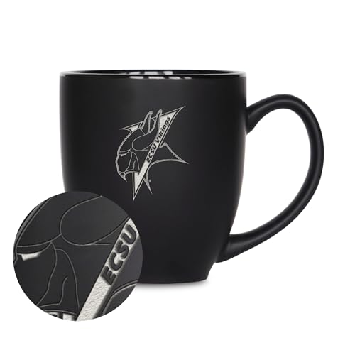 Rico Industries NCAA Elizabeth City State Vikings 15oz Laser Engraved Matte Black Ceramic Bistro Mug - for Hot or Cold Drinks