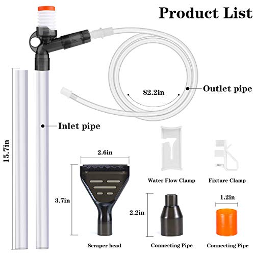 Queta - Detergente per acquario, per acquario, per ghiaia, con pulsante a pressione e regolatore di flusso dell'acqua per cambiare rapidamente acqua, lavaggio sabbia, assorbimento delle feci - Image 4