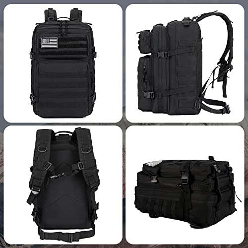 Qwakay Tactical Backpack Military Bag For Men - Bug Out Bag Rucksack - Molle Rucking Backpack - Survival Army Edc Backpacks Pack - Emergency Outdoor Weighted Bushcraft Bag For Camping - Black #TOP3