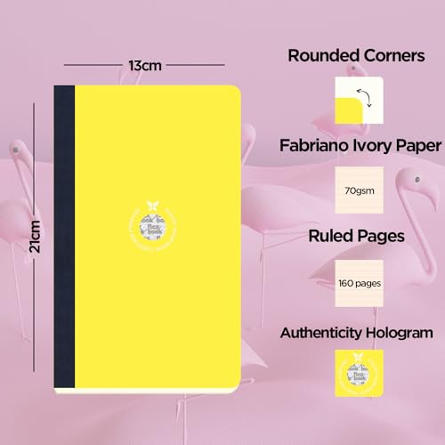 Image of flexbook Smartbook Notebook Ruled Yellow | Medium | 13x21cm - A5 (Minus) | 160 pages | 70gsm Fabriano Ivory Paper | Colorful Eco Paper Cover | with Dark Blue linen spine