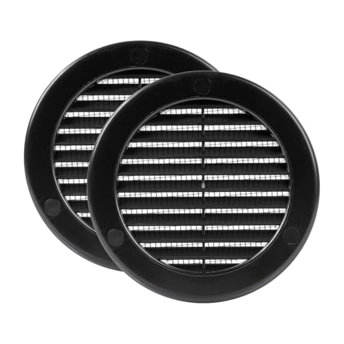 Vent Systems Set di 2 coperture circolari in plastica per condotto dell'aria con schermo a rete integrata, per bagno, soffit, garage, per interni ed esterni, 10,2 cm, colore: nero