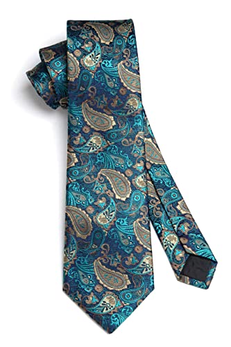 Image of HISDERN Ties for Men Paisley Tie and Pocket Square Woven Classic Floral Mens Ties Handkerchief Set Wedding Party Necktie
