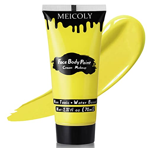 MEICOLY Yellow Face Body Paint 2.37Oz Large Tube Water Based Washable Body Paint Yellow Face Paint for Halloween Lion Tiger Cosplay Makeup Professional Face Painting for Adults Kids
