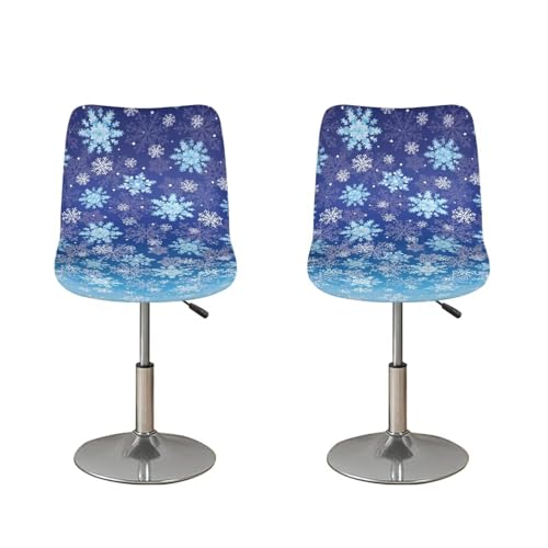 Image of Bar Stool Covers with Backs Set of 2 Christmas Blue Snowflakes Waterproof Swivel Bar Stool Covers Slipcovers with Elastic Band Non-Slip Cushion Slipcover for Counter