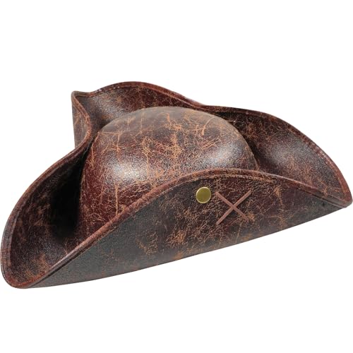 WANGWANG Chapeau de pirate marron pour adulte, accessoire médiéval à trois pointes, accessoire de costume de pirate pour fête à thème pirate, cosplay, carnaval