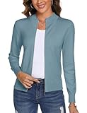 Totatuit Zip Up Jacket for Women Casual Lightweight Zip Front Cardigan Long Sleeve Jackets No Hood Crewneck Clothes Ladies Cardigan Knitted Sweater Gray Blue Medium