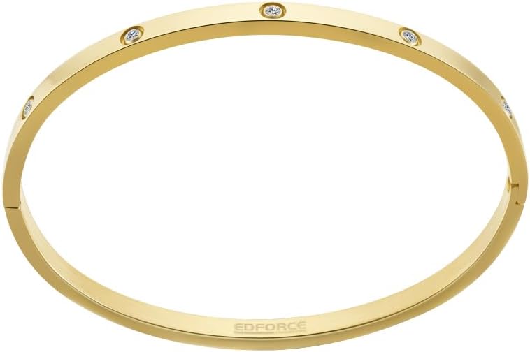 Edforce Stainless Steel 4mm Width Thin Love CZ Bangle Bracelet for Women - Image 3