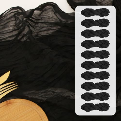 FEXIA 10 Pack Black Table Runner 35x120 Inches Gauze Rustic Gothic Farmhouse Decor for Halloween Thanksgiving Funeral First Communion Centerpiece Table Decorations (Black)