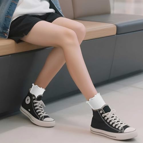6 Pairs Ankle Ruffle Socks Women, Soft Breathable Ruffled White Short Socks for Woman Cute4
