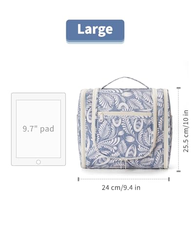 Image of Hanging Travel Toiletry Bag Cosmetic Make up Organizer for Women and Men, Blue Leaf (Large),