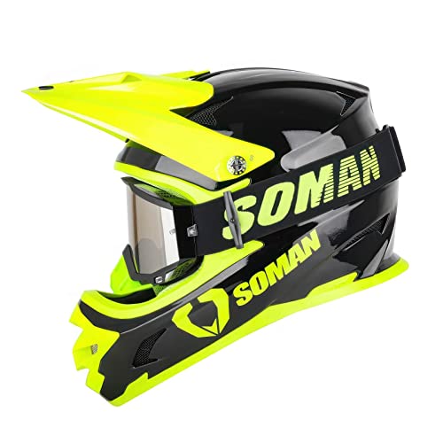 Off-Road Motorcycle Helmet With Stylish Goggles, Dot/Ece Approved, Full Face, Multiple Vents, Comfortable Lining, Double D Buckle, Adult Men & Women, Various Sizes Available (Color : J, Size : Xxl=6 #TOP2