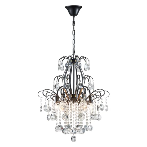 WUZUPS Crystal Chandelier 5-Light Pendant Ceiling Light Modern Lighting Fixture for Bedroom Hallway Bar Kitchen Bathroom, H 57 x W 50, E14 Base, Black