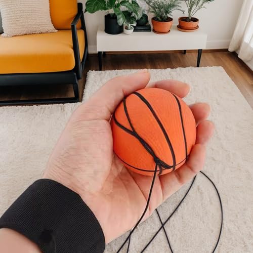Odoukey 2 Stück Rebound-Bälle mit Handschlaufe, 60 mm, Gummi-Basketball-Handgelenkbälle an Einer Schnur, Rücksprung-Armband für Kinder und Erwachsene