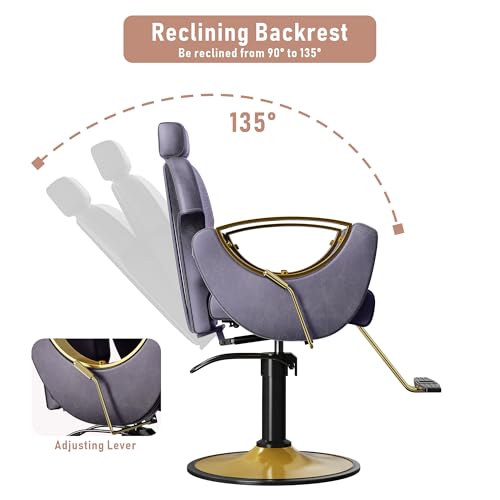 Image of LOUVIXA Barber Chair, Salon Chair for Hair Stylist, Height Adjustable Hydraulic Hair Reclining Salon Chairs, 360 Degrees Rotation, Multi-Function Shampoo Chair for Barbershop (Purple)