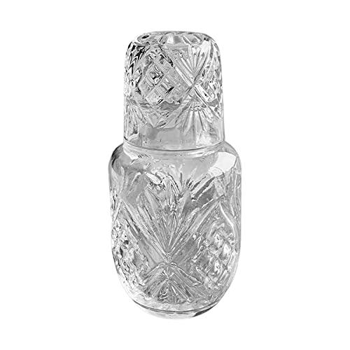 Juego de jarra de agua de cristal vintage con taza para mesita de noche o escritorio, elegante jarra de cristal