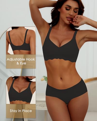 Image of HORISUN Wireless T Shirt Bra Seamless Push Up Bralette Full Coverage V Neck Comfortable Bras for Women