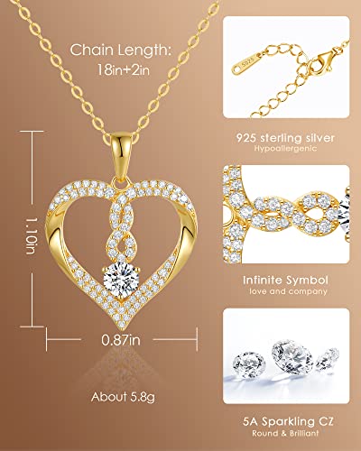 LOUISA SECRET Infinity Heart Necklaces for Women, Gold Plated and 925 Sterling Silver Forever Love Pendant Necklaces, Birthday Anniversary Christmas Jewelry Gift for Her Wife Mom — view 4