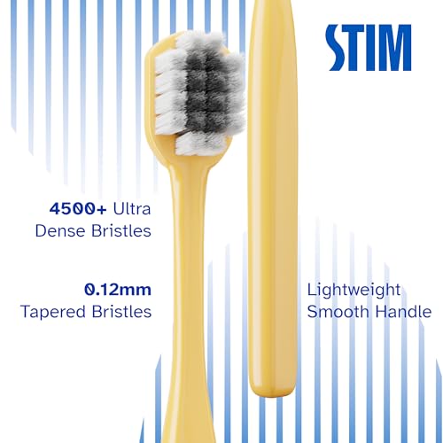 Image of STIM Plus Toothbrush | 4,500+ Ultra-Soft Bristles | Tapered Tips for Sensitive Teeth | Gentle on Gums & Enamel | Adults | Mixed Colors | Toothbrush + Interdental Brush (Pack of 2)