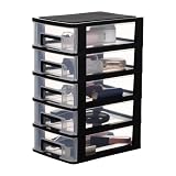 HEMOTON Cabinet Storage Drawer in PP Nero con Cinque Cassetti, Organizer Salvaspazio Portatile per Ufficio e Studio, Mobiletto Multiuso per Articoli di Cancelleria