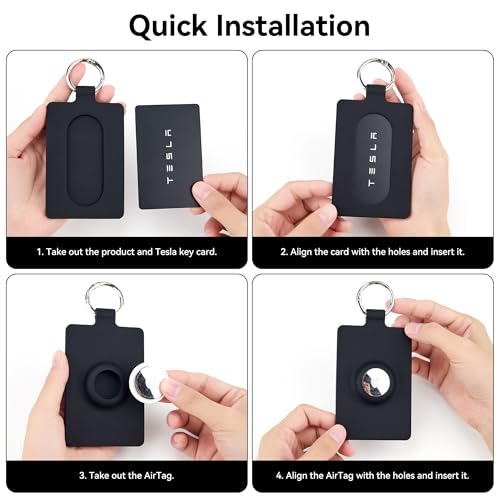 Image of Card Holder for Tesla Keycard with AirTag Slot, Soft Silicone Key Card Protective Case Cover for Tesla Model 3 Y S X Cybertruck, Key Holder with Keychain Key Rings - 1 Pack