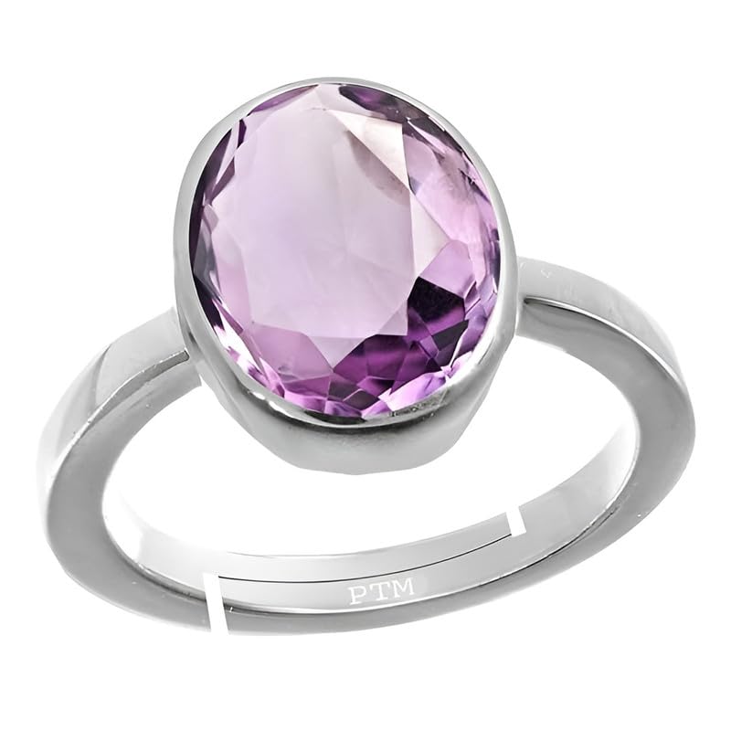 PTM Natural Amethyst/Kathela 3.25 to 10.25 Ratti or 3.00 to 9.50 Carat Astrological Certified Gemstone Pure Sterling Silver 925 bis Hallmark Adjustable Ring for Men Women