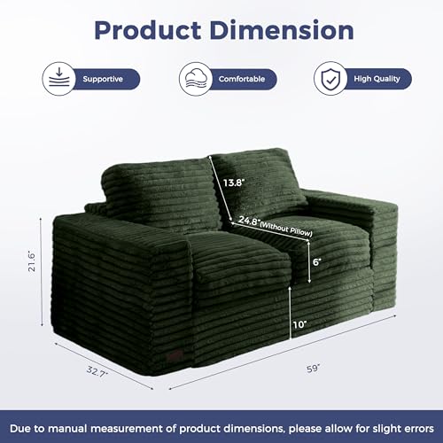 Image of MAXYOYO Loveseat Sofa Couch, Upholstered Bean Bag Chair Cloud Seat for Adults, Boneless Couch with Cushion & Pillows, Sofa in A Box, No Assembly Required, Faux Fur Green