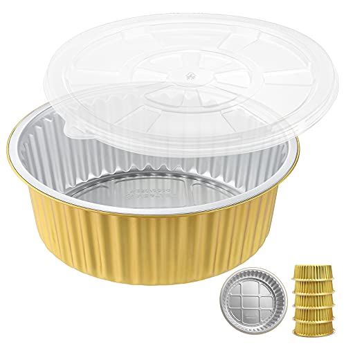 Mestaek 10" Aluminum Foil Pans + Snap-On Lids (5 Pack) | 2X Thicker Heavy Duty 3.3" Deep Disposable Reusable Foil Tins #TOP8