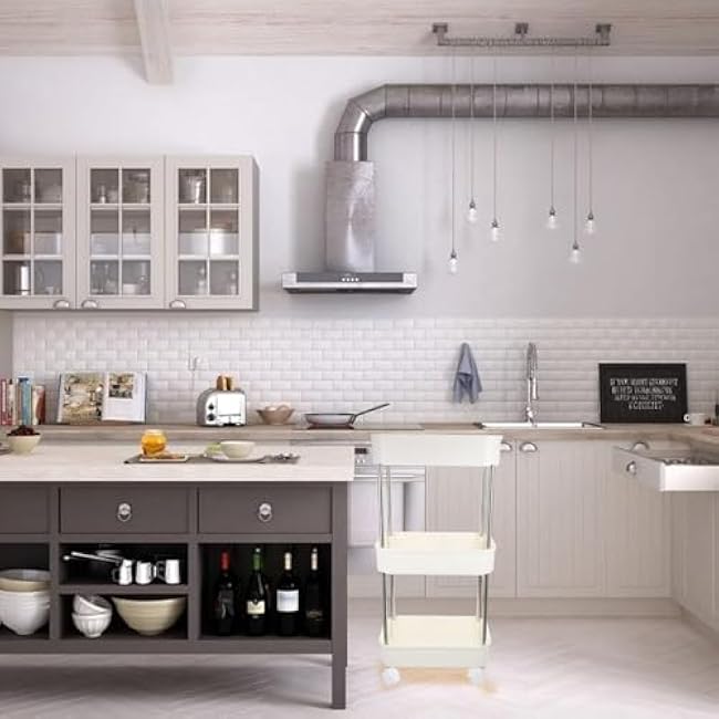 Slim Rolling Kitchen Trolley ¨C Multi-Layer Mobile Storage Cart with Wheels, Plastic Utility Rack for Fruits, Kitchen & Office Use(Color:White)-i1Ug0pKI