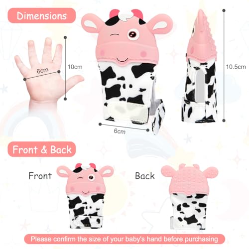 Image of 2Pack Silicone Teething Mitt, Cow Baby Teething Toy for 0-6 6-12 Months, Food Grade Silicone Infant Teething Mitten, BPA-Free Baby Chew Toys for Pain Relief, Sucking Needs