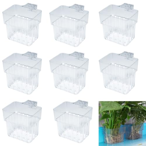 Pot de 8 pièces en plastique transparent avec crochet de suspension pour plantes aquaponiques (A)