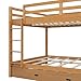 Bellemave Queen Over Queen Size Bunk Bed with Trundle for Kids/Adults,Solid Wood Bunk Bed Frame Queen Size with Ladder & Safety Guardrails,Wood Color