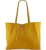 guess shopper gelb  Freyday ORIGINAL Echtleder Shopper mit Innentasche in vielen Farben Schultertasche Henkeltasche (Senfgelb)