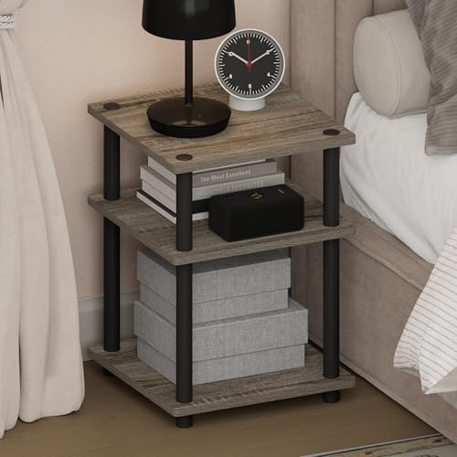 Image of Furinno Turn-N-Tube Toolless 3-Tier Night Stand, Nightstand, French Oak | Open Shelf, Soft-Corner, Bedside Table, End Table, Side Table, for Bedroom, Closet, Dorm