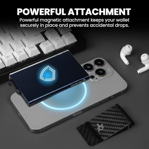 Image of CODE 118 Wallet for Men - Slim Minimalist Aluminum Magnetic Card Holder - RFID Blocking Front Pocket Mag Safe Wallet with Strong Magnet Attachment (Pacific Blue)