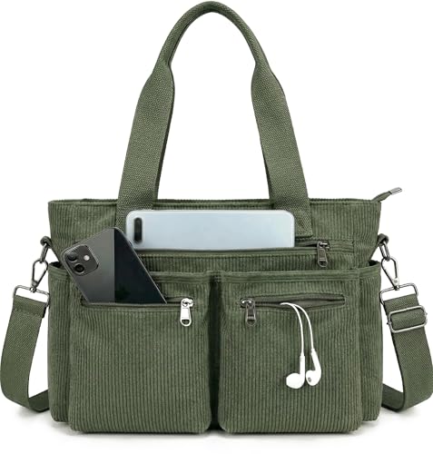 Image of Corduroy Tote Bag for Women with Pockets,Large Crossbody Purse for Laptop,Work,College,Everyday,Travel