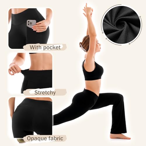 walifrey flare leggings with pocket for womenhigh waisted opaque flare pants for yoga workout