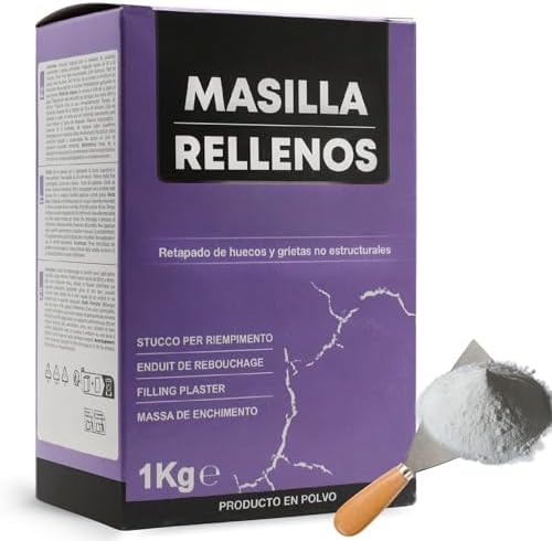 TECHZOCO Masilla Rellenos, Pasta para reparar, Producto en polvo, Retapado de huecos y grietas no estructurales, Modo de preparación para diluir en agua, Color Blanco, Contiene 1 Kg