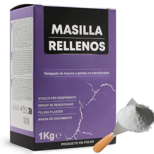 TECHZOCO Masilla Rellenos, Pasta para reparar, Producto en polvo, Retapado de huecos y grietas no estructurales, Modo de preparación para diluir en agua, Color Blanco, Contiene 1 Kg