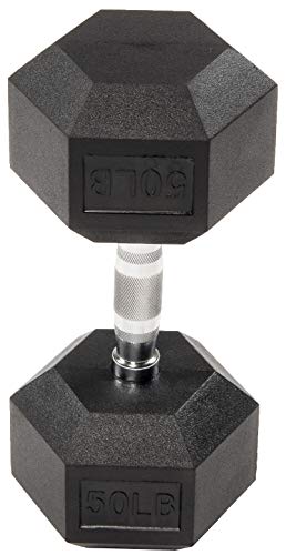 Signature Fitness Rubber Encased Hex Dumbbell, 50Lb Single #TOP1