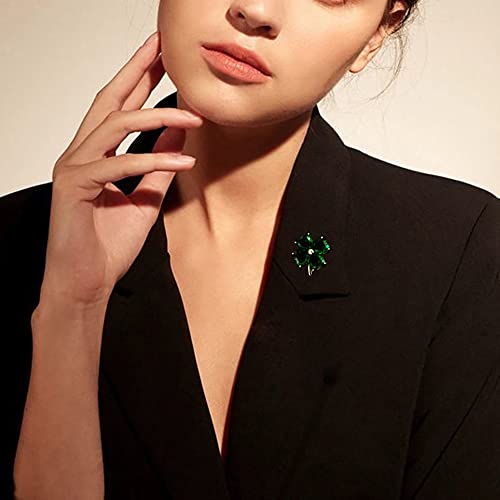 Crystal Green Clover Brooch Pin for Women Girls Rhinestone CZ Lucky Four Leaf Irish Shamrock Lapel Pins Brooches St Patrick's Day Holiday Party Decor Dress Accessories Jewelry Gifts3