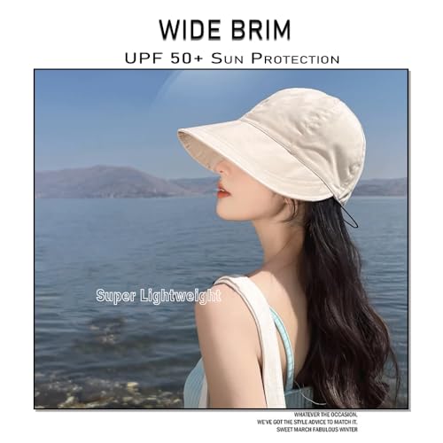 huablo ] Chapéu de sol feminino FPS 50+ de aba larga chapéu de sol com proteção UV para caminhadas e