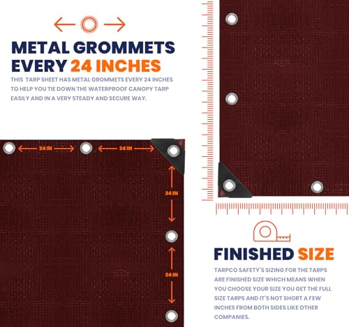 Image of Extra Heavy Duty 14 Mil Tarp Cover, Waterproof, UV Resistant, Rip and Tear Proof, Poly Tarpaulin with Reinforced Edges for Roof, Camping, Patio, Pool, Boat (Maroon /Black 30′ X 70′)